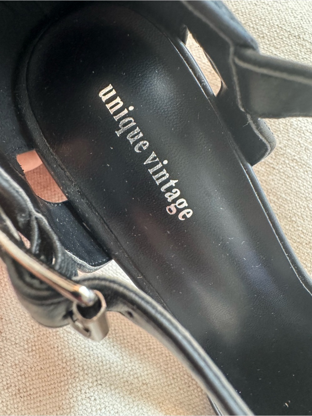 Unique Vintage 1920s Black Leatherette Closed Toe T-Strap Roxy Pumps in Black - Picture 11 of 12